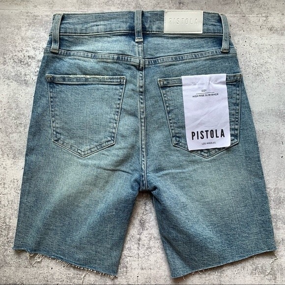 Pistola Izzy High Rise Slim Biker Bermuda Denim Short Size 24 - Picture 9 of 10